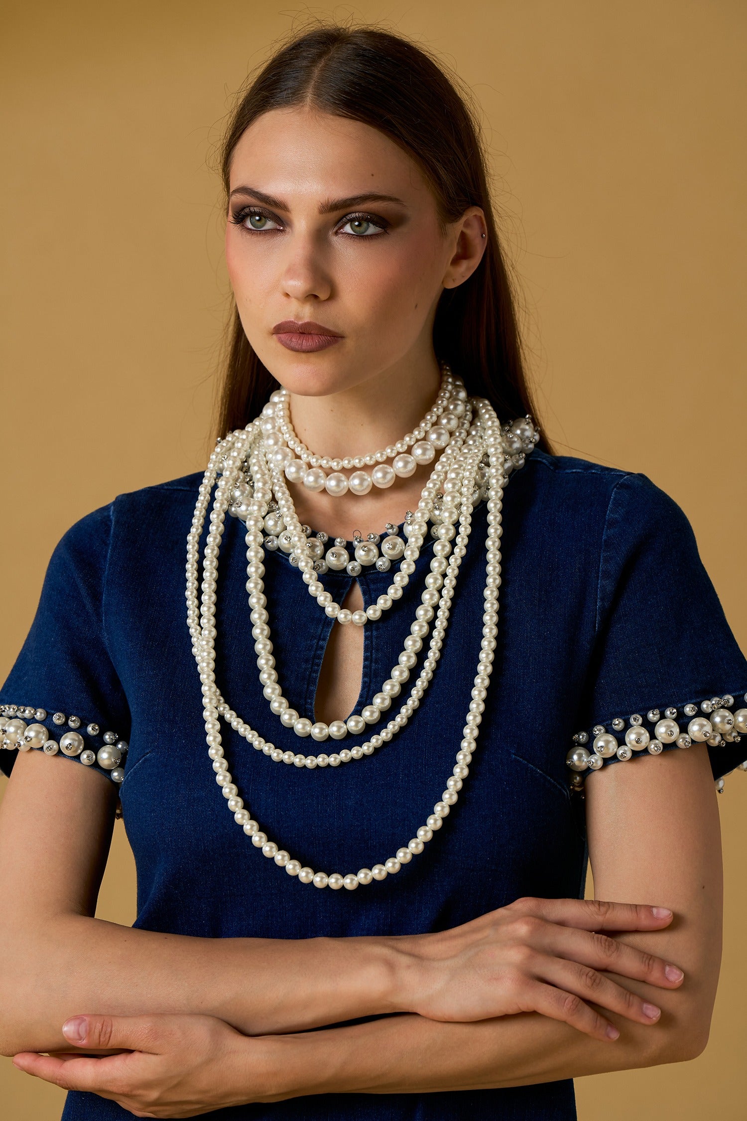 Abito jeans m/m con perle