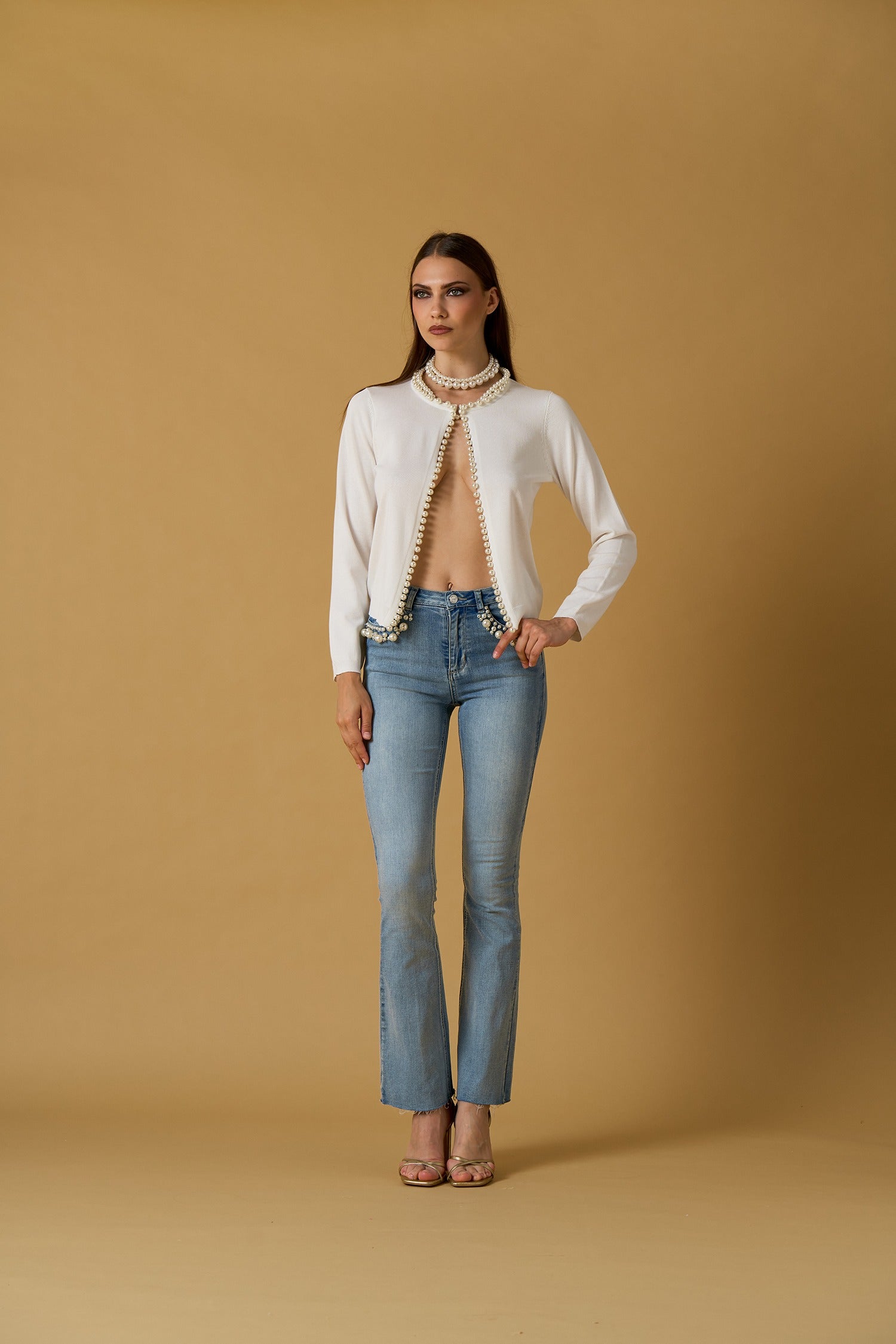 Cardigan profili con perle