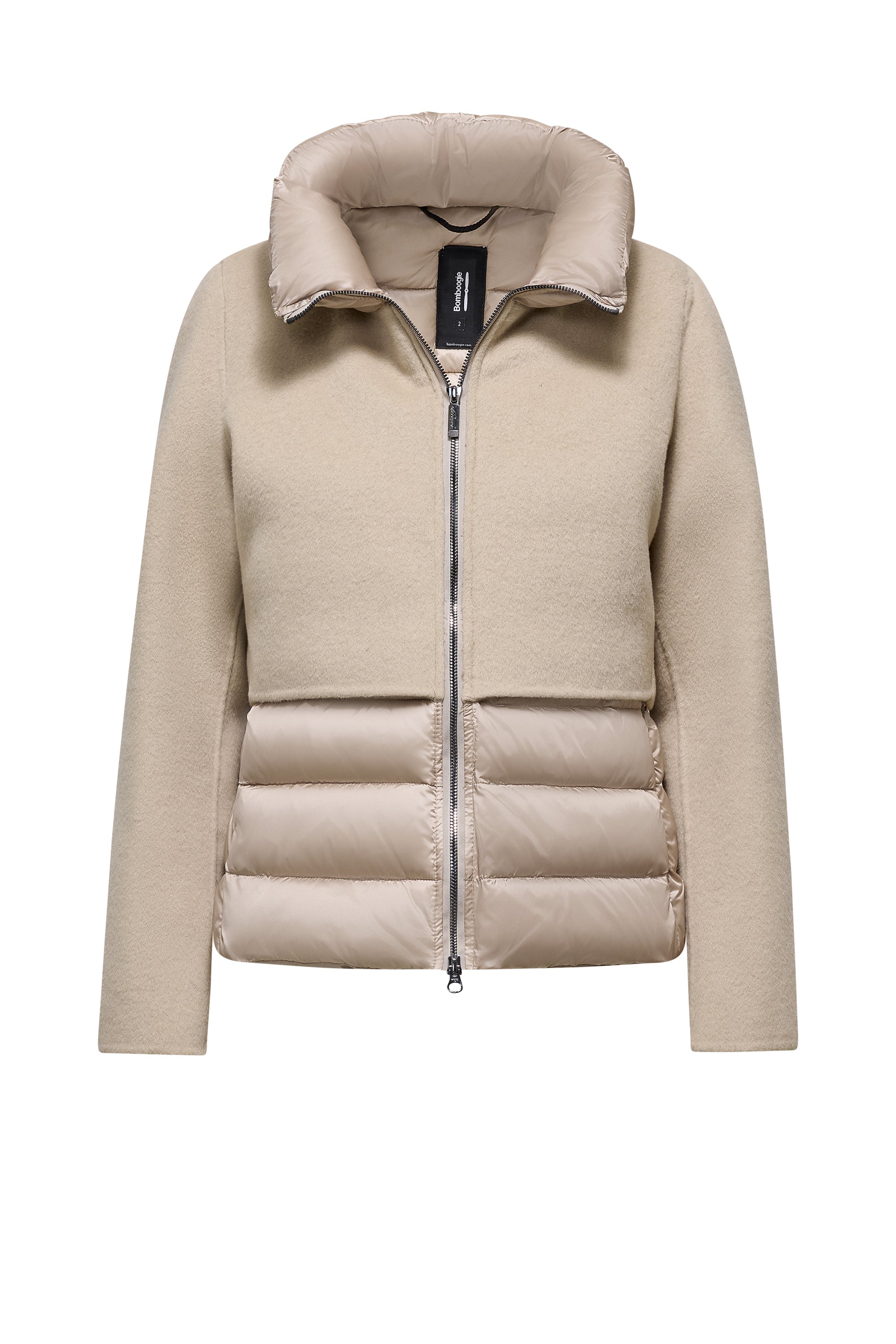 Giubbotto corto bi-materico con collo imbottito