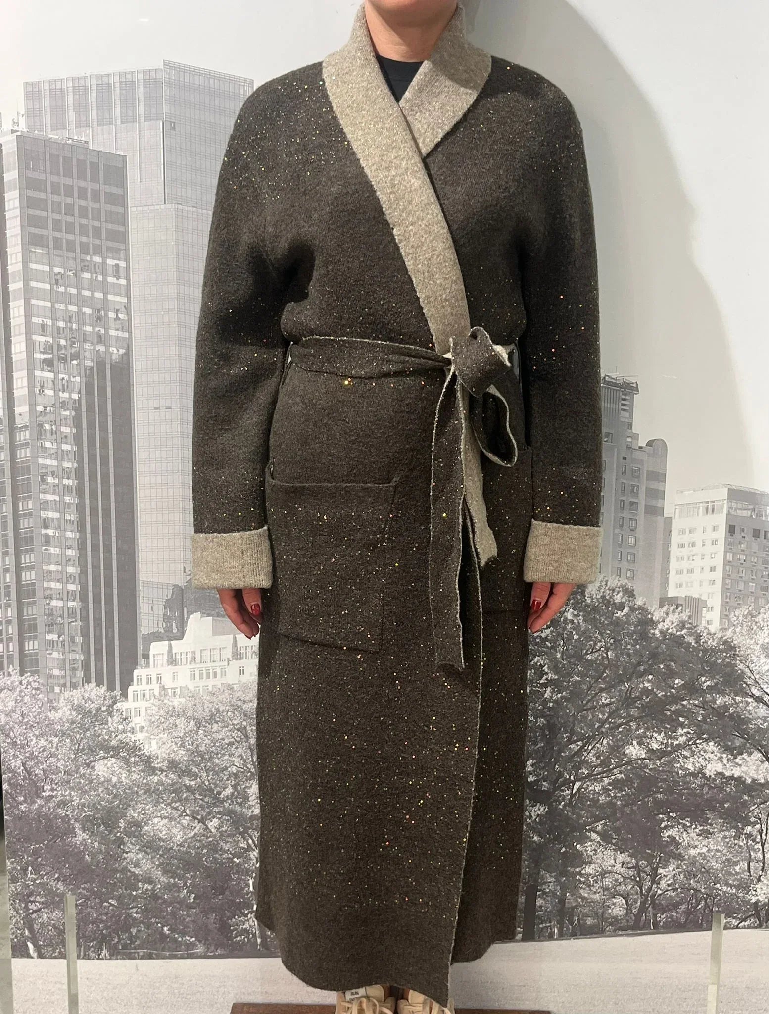 Cappotto Lungo Maglia con Paillettes Bicolore - M A R K E T S T O R E