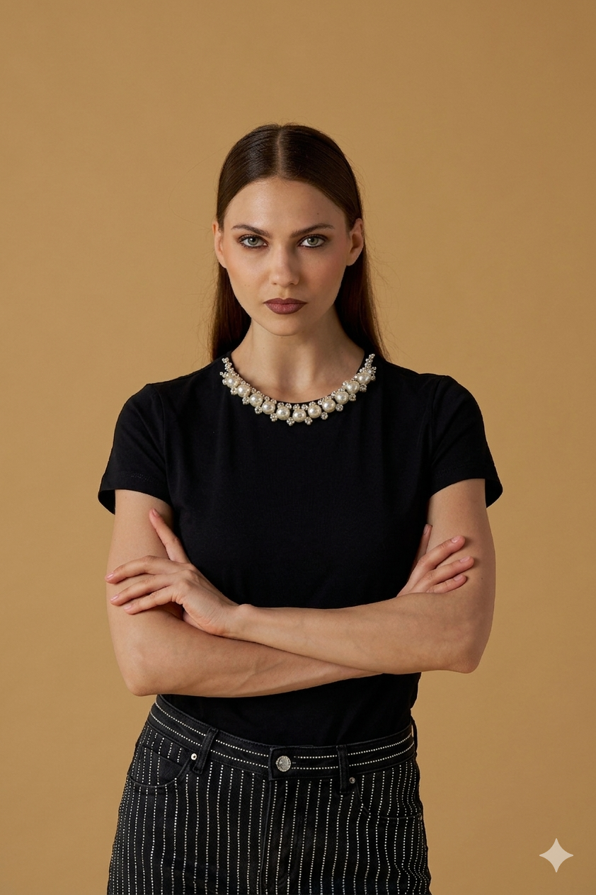 T-shirt collo perle uni