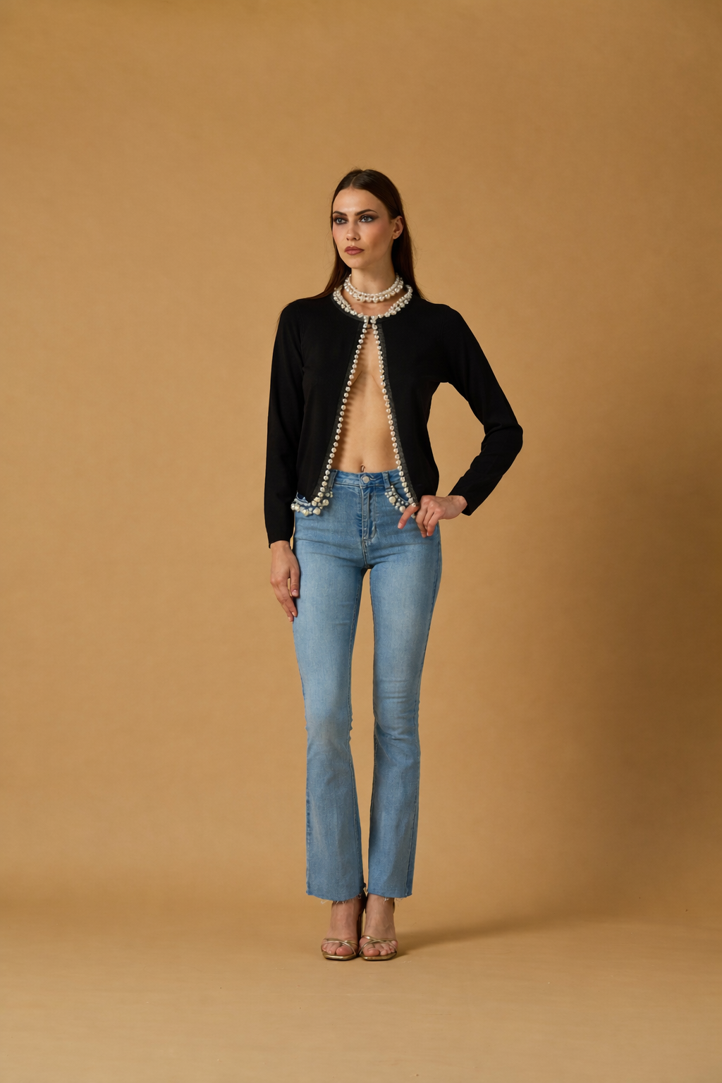 Cardigan profili con perle