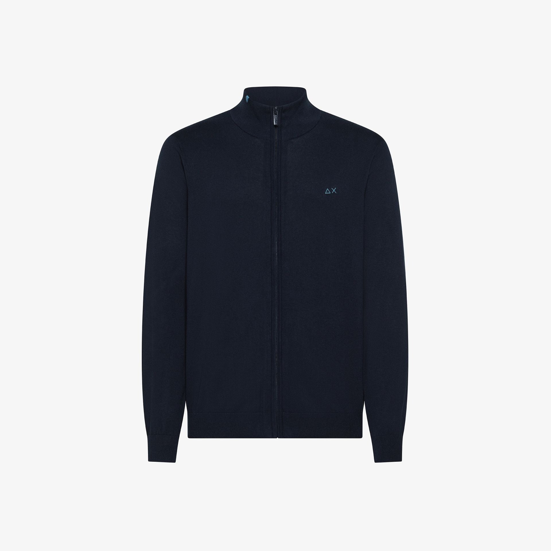 Cardigan in maglia di cotone con zip blu navy