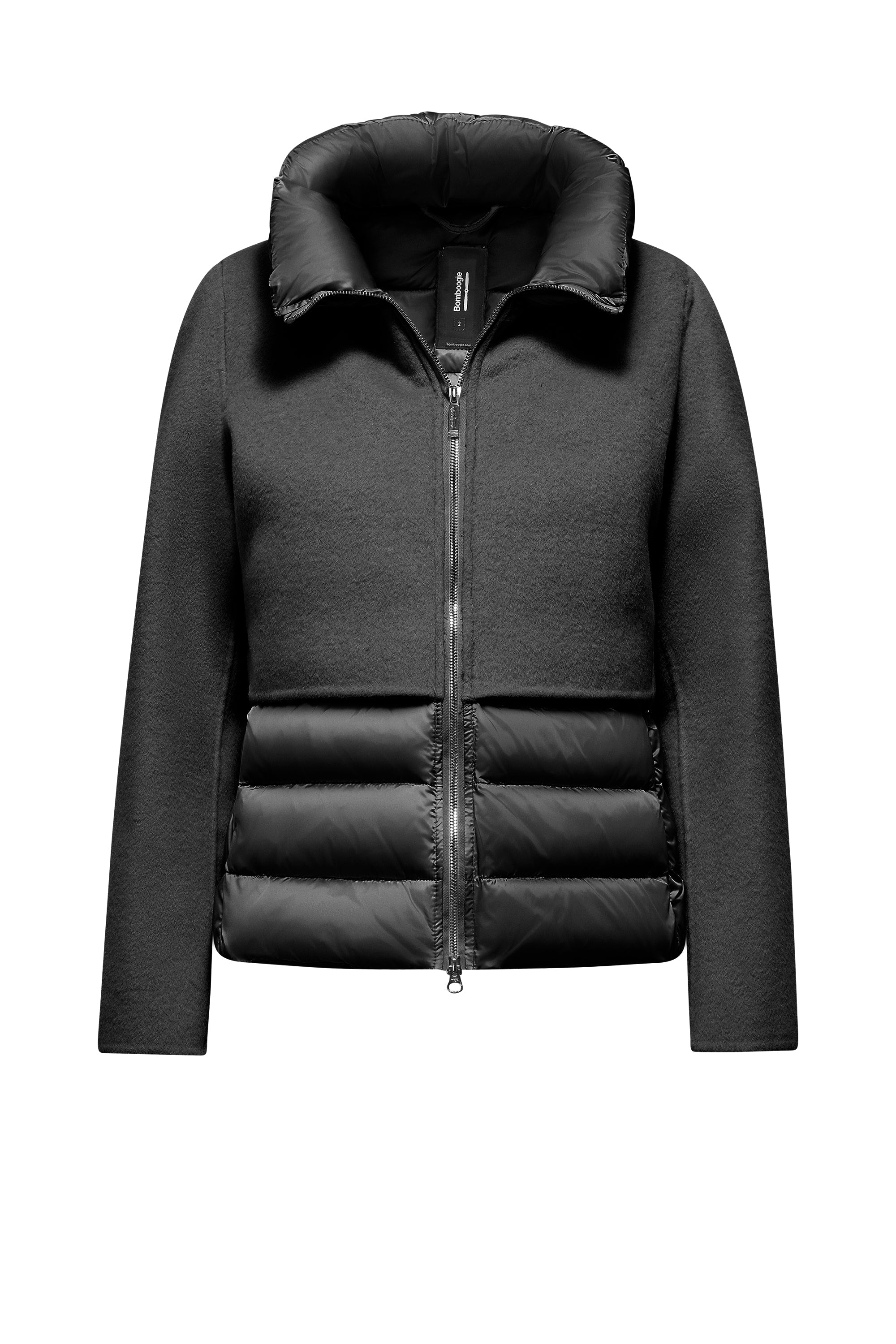 Giubbotto corto bi-materico con collo imbottito