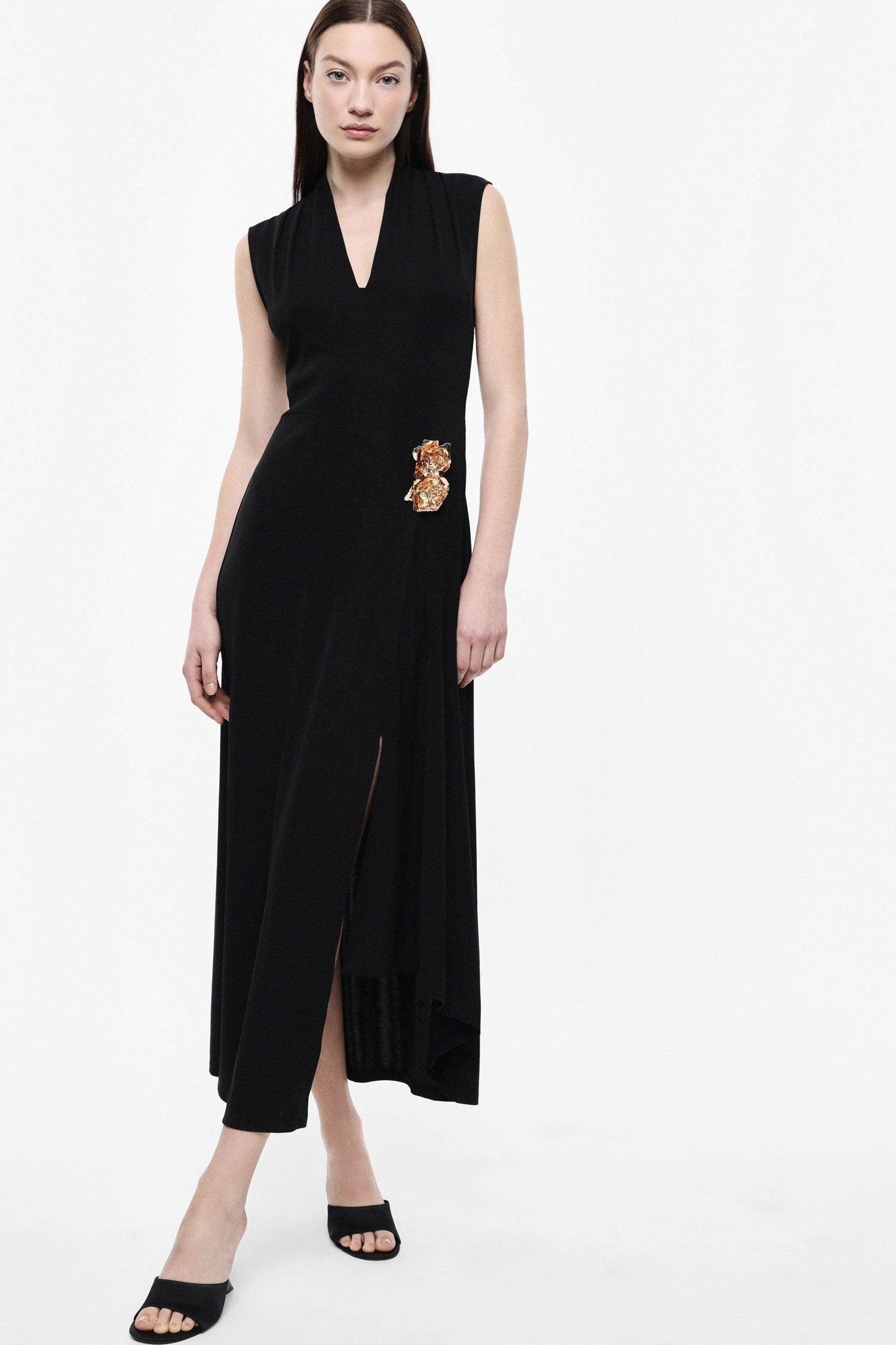 Abito midi senza maniche scollo a v applicazioni