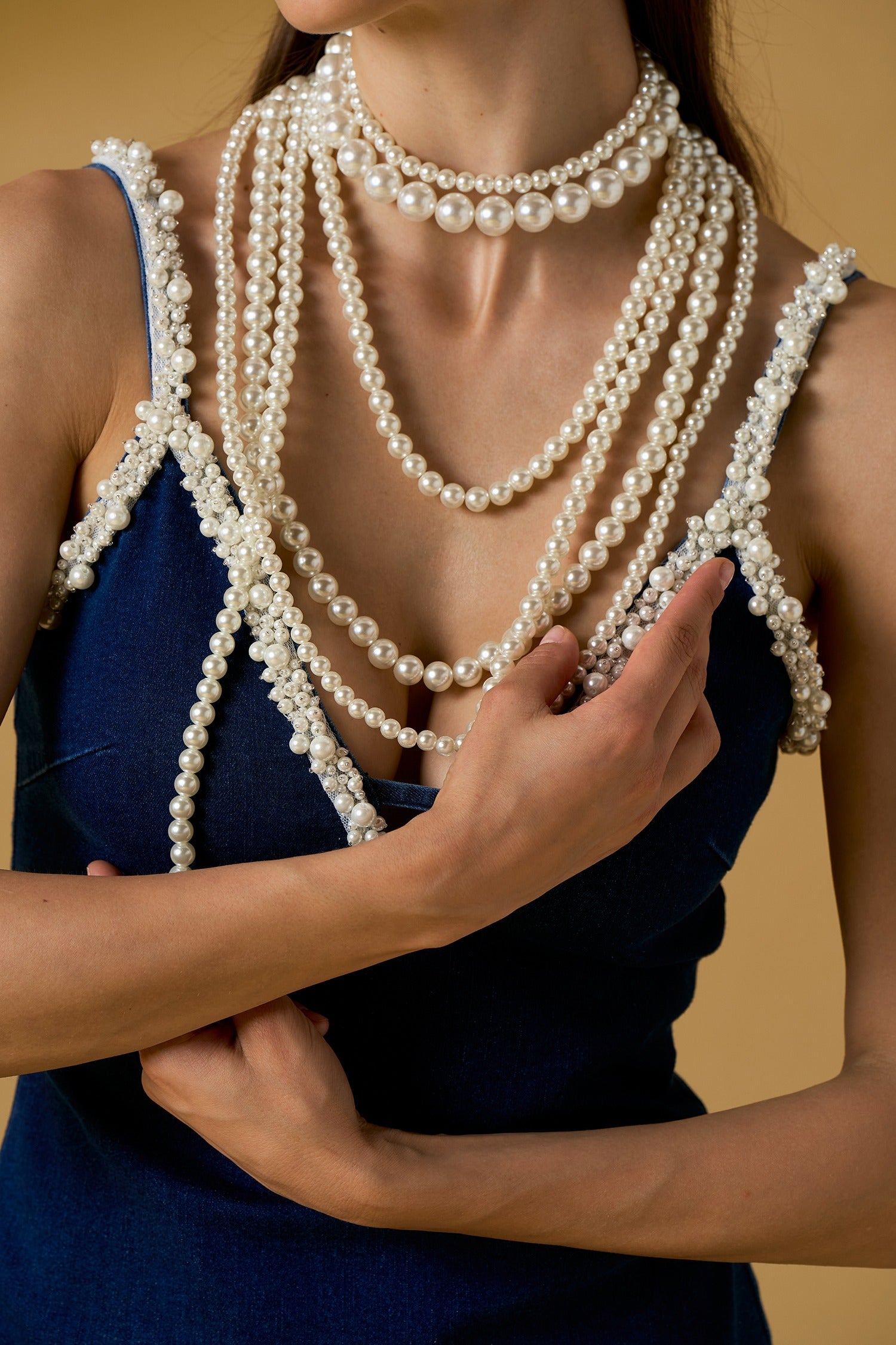 Abito jeans spalline perle