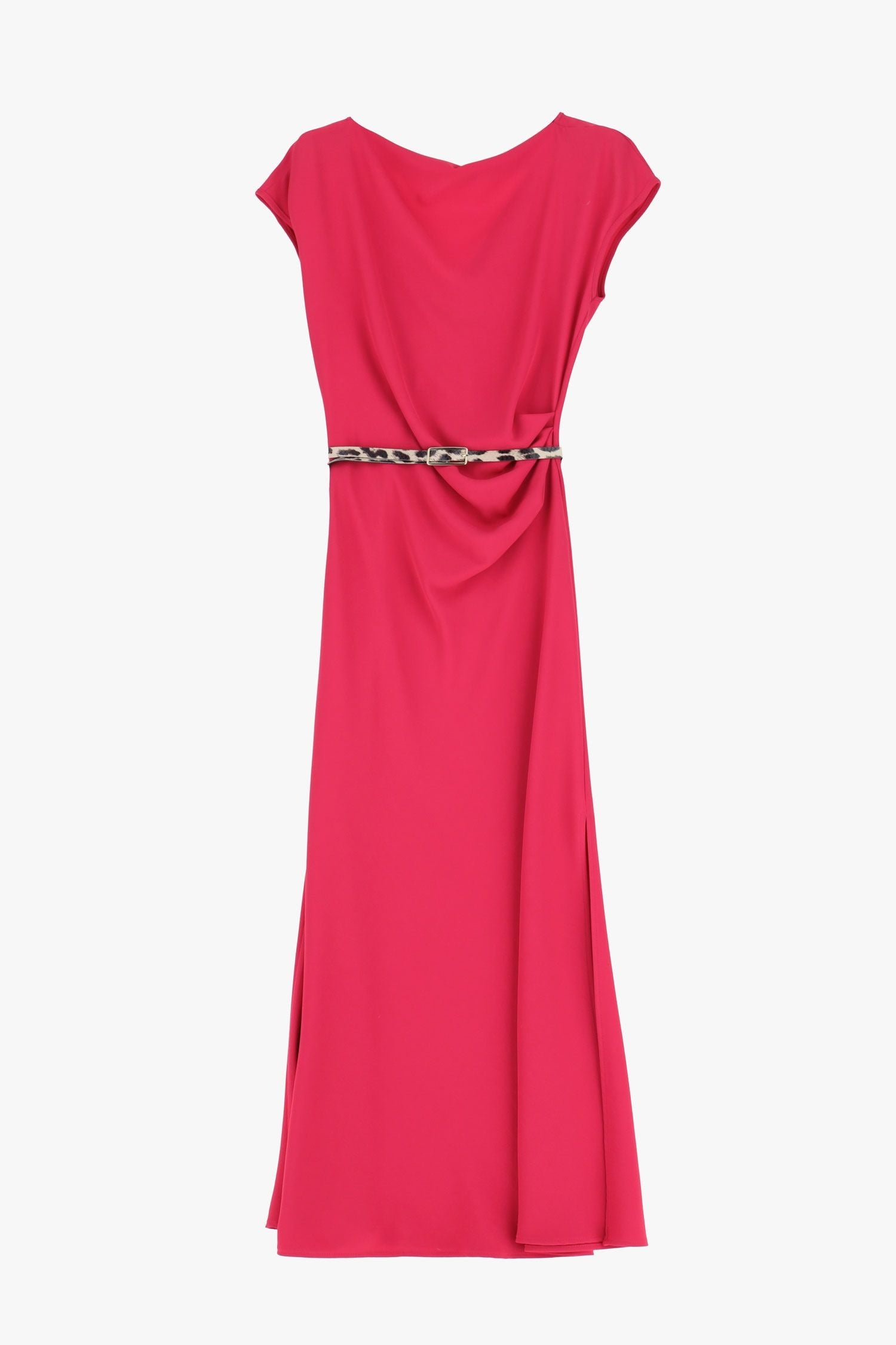 Abito lungo scollo barca cintura animalier