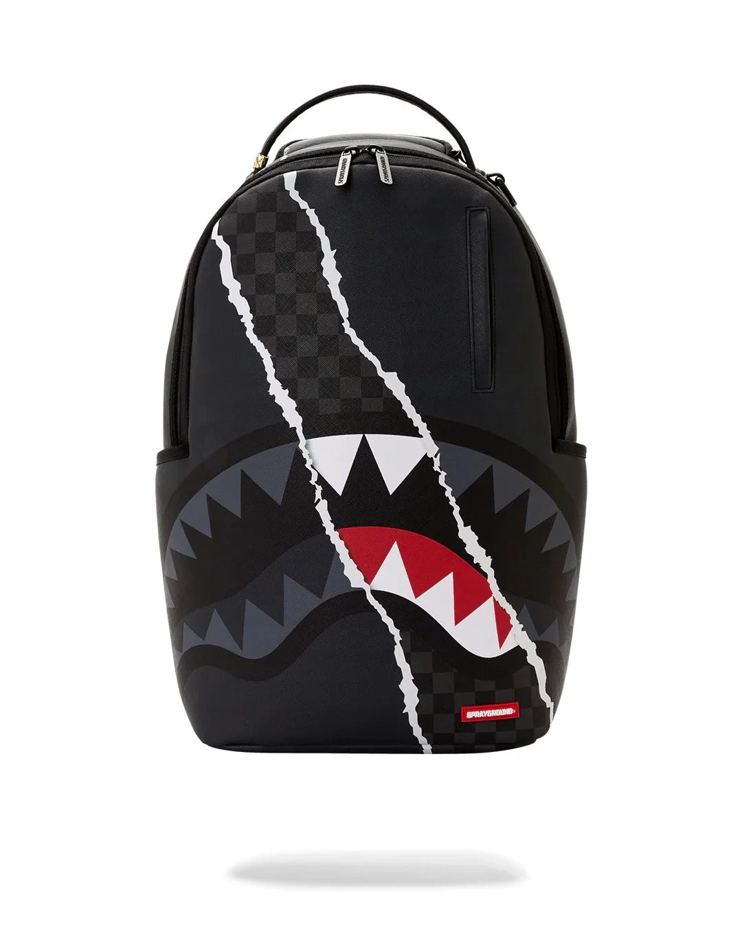 Center rip Revealing Gray Check Backpack