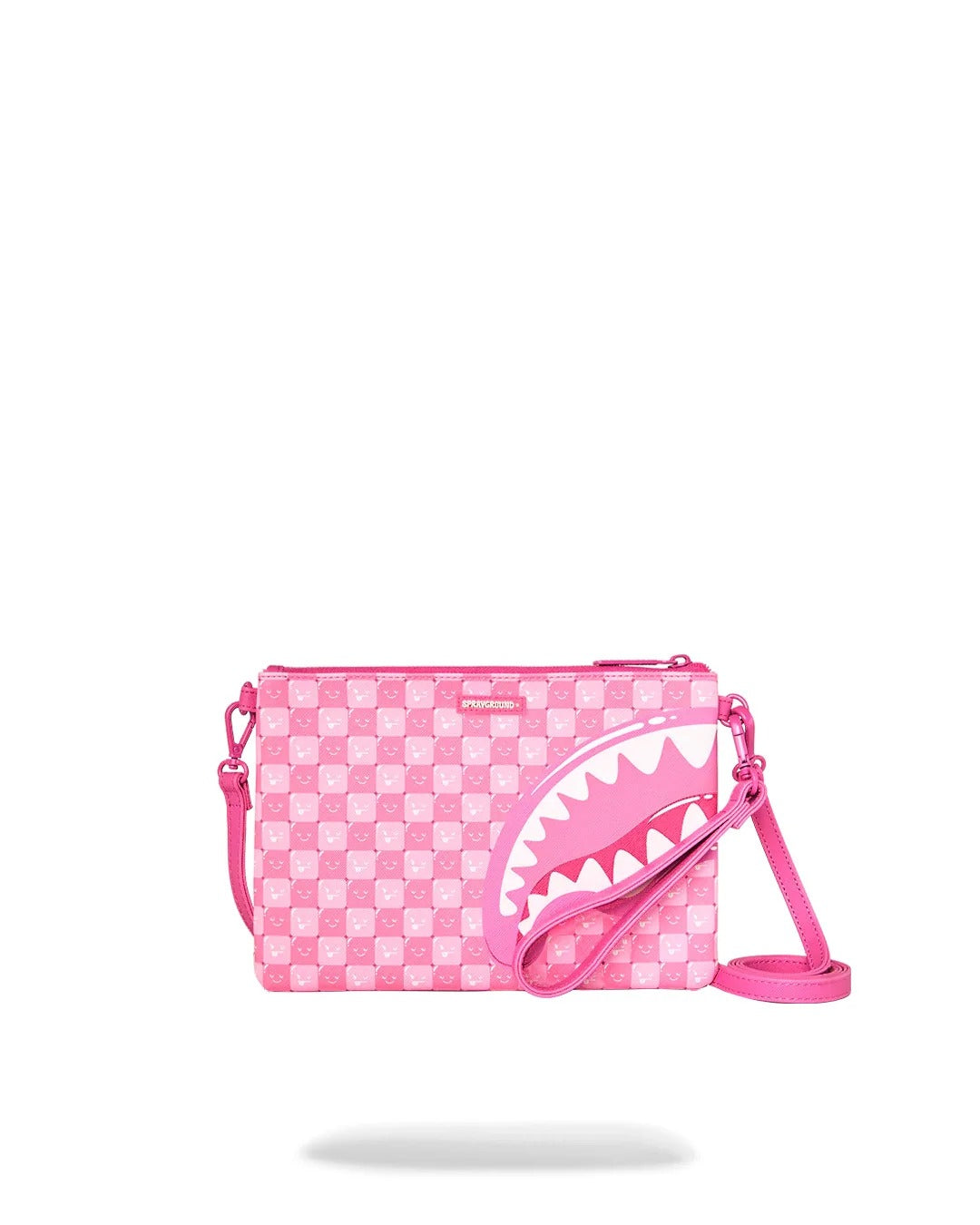Pink new Check Faces Crossover Clutch