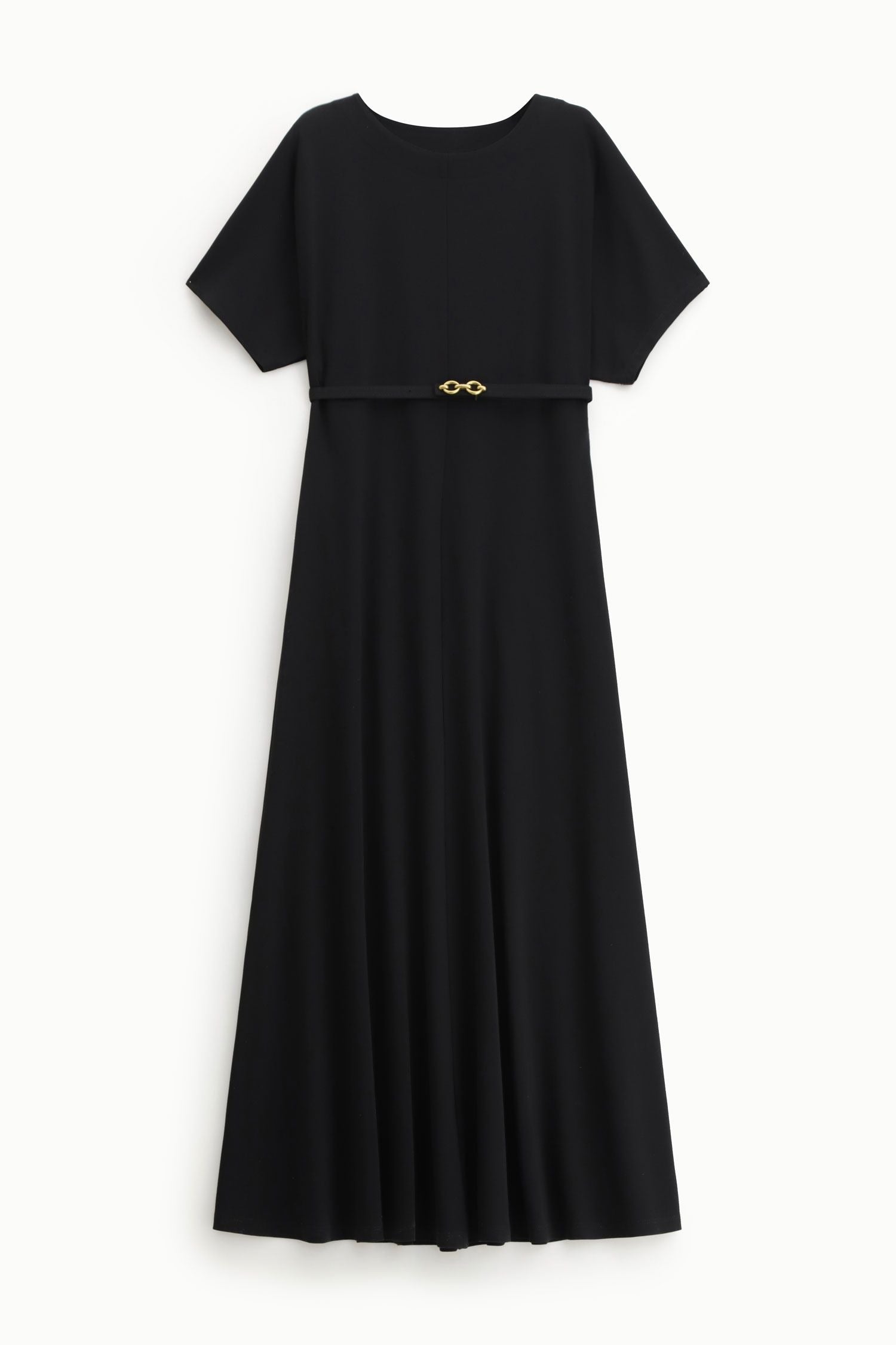 Abito lungo con cintura e maniche