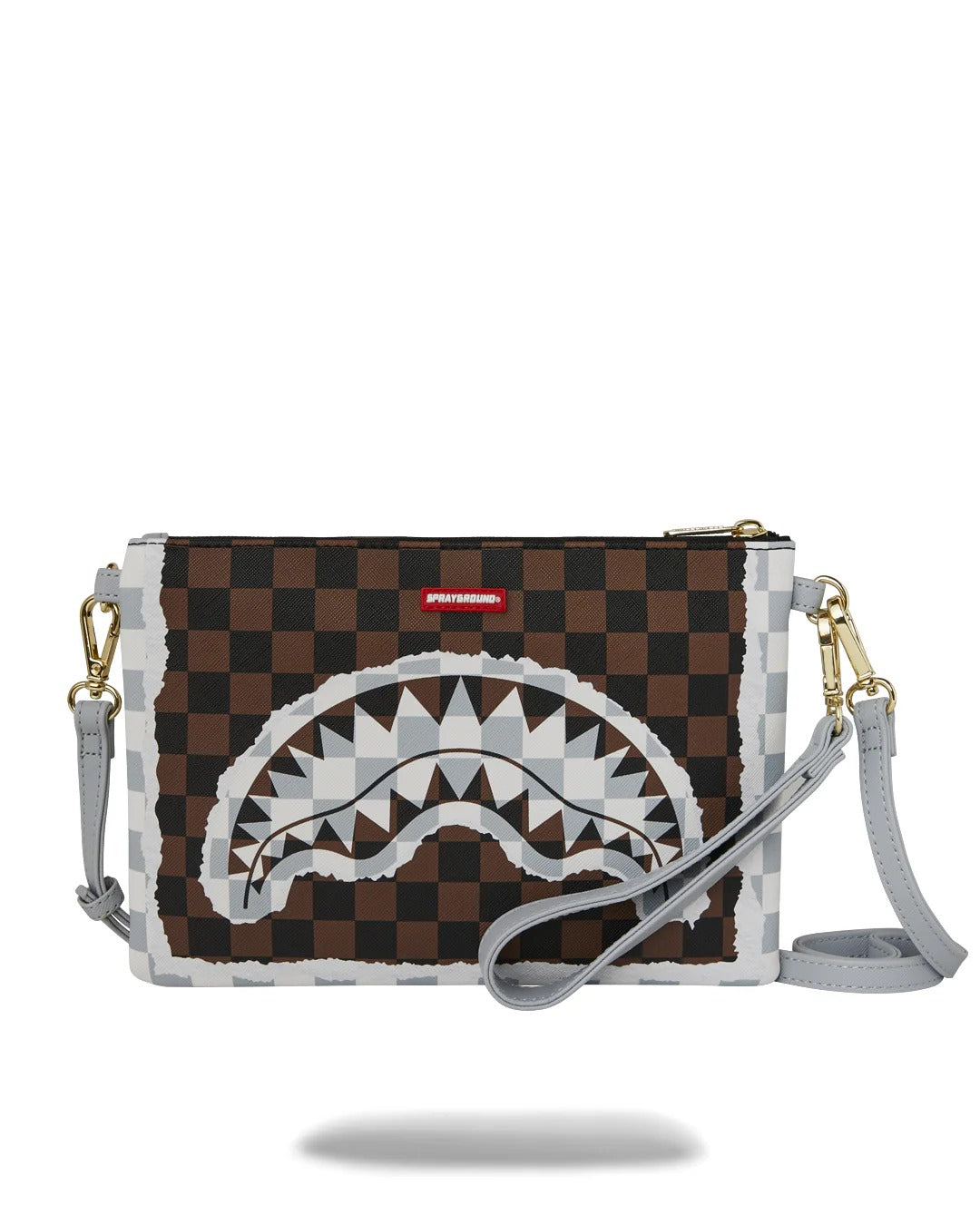 Pochette CREAM AND BROWN TEAR CHECK CROSSOVER CLUTCH
